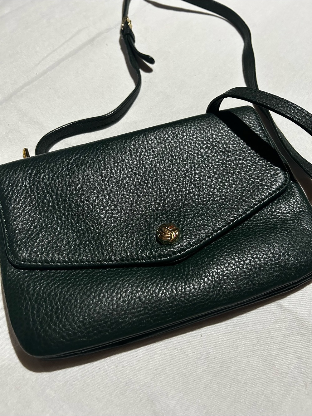 Talbots Pebbled Leather Crossbody in Dark Green with Gold-Tone Button